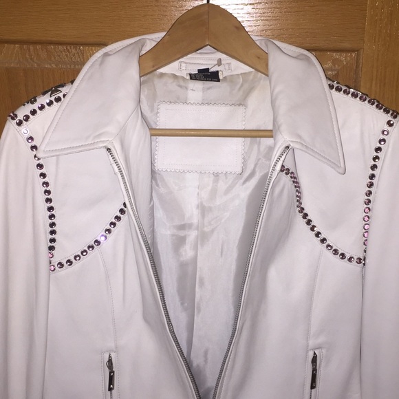 Leather Rhinestone EUC Western Jacket w/ Buckles w/ full Zip front cuffs pockets - Picture 7 of 8